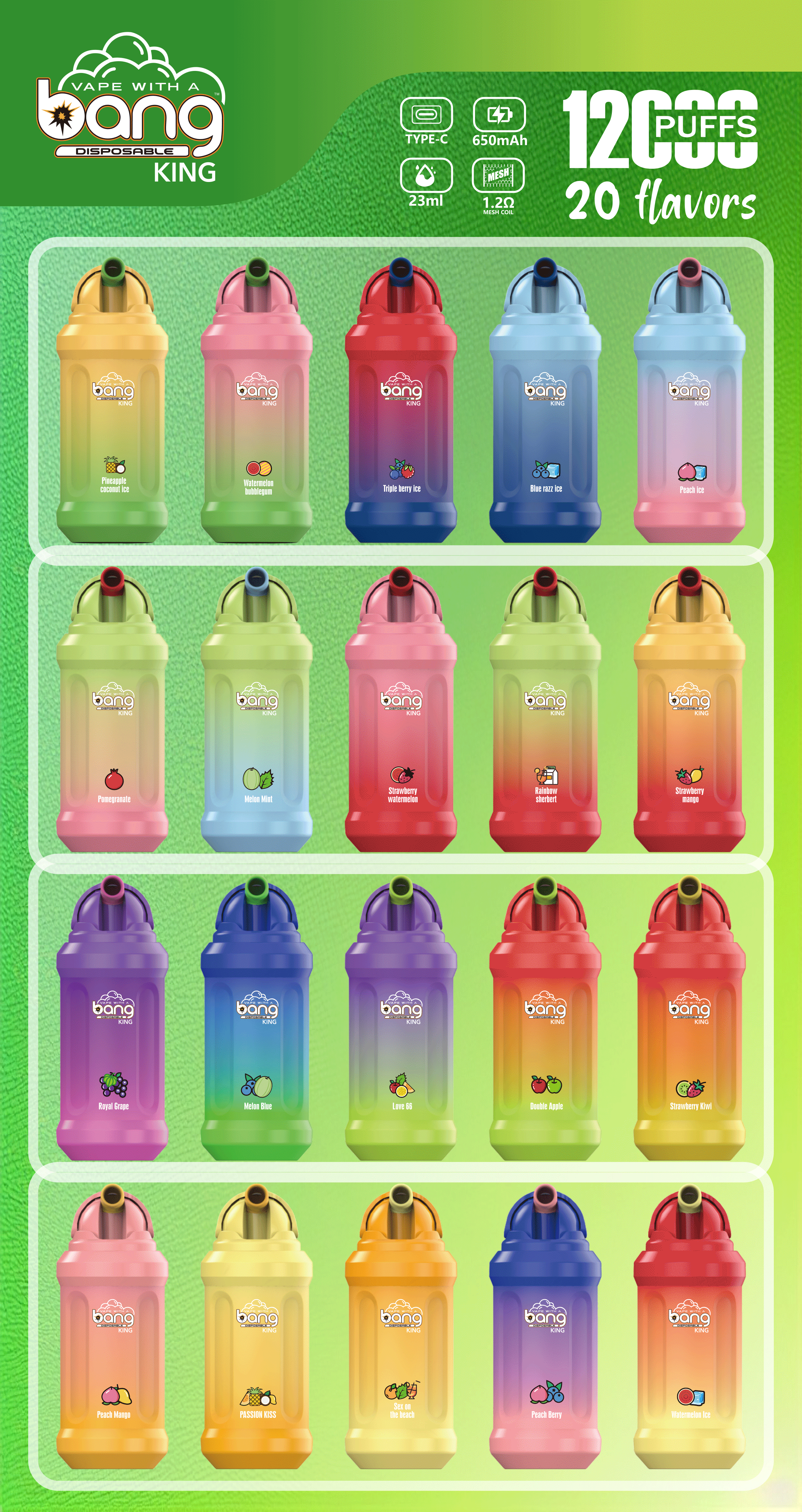 Bang King 12000 - Oplaadbare 12K Puff Disposable Vape-smaak