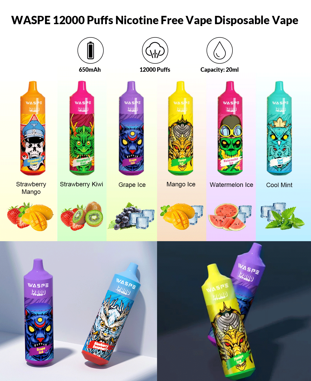 Waspe 12000 Rookwolken 12K Wegwerpvape 4 Nicotineopties 17 Waspe 12000 Puffs-banner