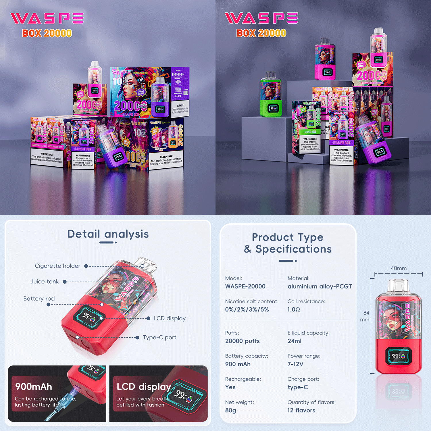 Waspe 20000 パフ デュアル メッシュ 20K ボックス 卸売 Vape 16 Waspe 20000 パフ デュアル メッシュ バナー