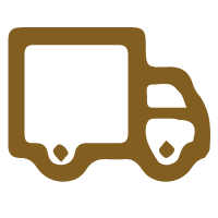 A Simple Brown Icon Of A Delivery Truck With Two Wheels And A Boxy Cargo Area.