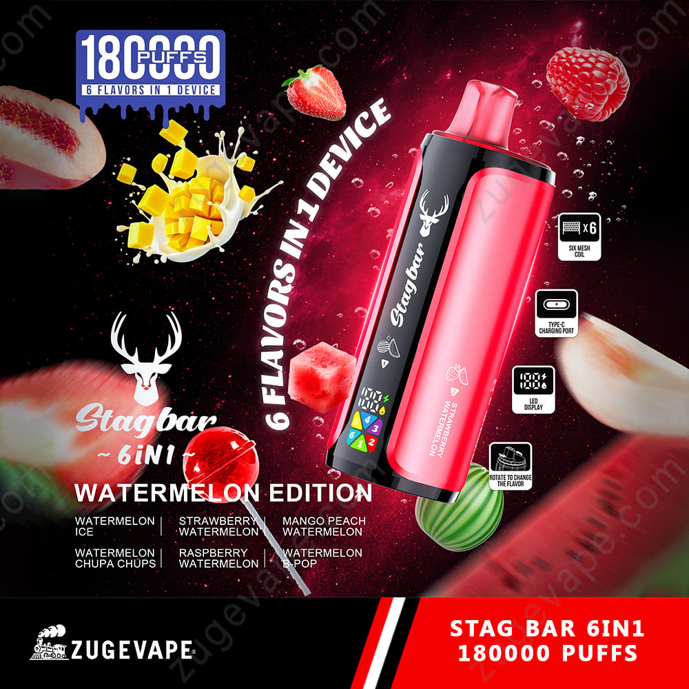 Stag Bar 6in1 180K – Vape jetable 6 en 1 saveurs | 180 000 bouffées  (entrepôt UE)