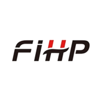 Logo with stylized black letters 'FiHP' where the 'H' has two red vertical lines above it.