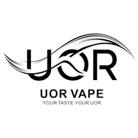 UOR Vape-Logo mit stilisierten UOR-Buchstaben mit geschwungenen Swooshes und dem Text 'UOR VAPE' mit dem Slogan 'YOUR TASTE YOUR UOR'.