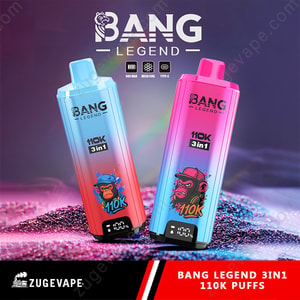 Due dispositivi di vaporizzazione della leggenda 3in1, uno in gradiente blu e rosso con un berretto blu con una scimmia di cartoni animati che indossa un cappello blu, e l'altro in gradiente rosa e blu con un berretto rosa con una scimmia da cartone animato che indossa un berretto rosso, che mostrano icon di 110k e di tipo-cingo sopra.