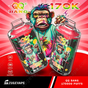 Two Bright Vape Bottles With Colorful Labels Featuring A Cartoon Monkey And Bold Graphics, Set Against A Pink Red Burst Background With A Stylized Monkey And “170K” Text.