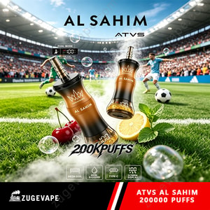 Two Brown Bottles Of Al Sahim Perfume On A Soccer Field With Leaves, Lemons, Cherries, And Bubbles; Bold Text And Product Details Over A Stadium Background.