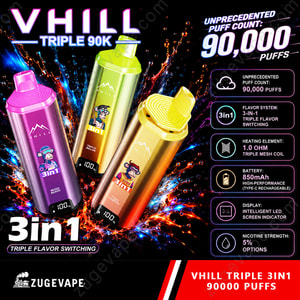 Three Colorful Vape Bottles With “3In1” Labeling, Set Against A Dark Background With Splash Effects And Product Specs On The Right.
