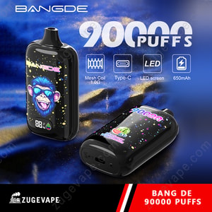 Home 11 A Black Vape Device With A Colorful Monkey Graphic On The Screen, Positioned Upright And A Second Unit Lying Flat, Both Against A Blue Space-Like Background With Product Text And Icons.