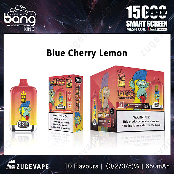 Bang King Smartscreen 15000 Puffs Blue-Cherry-Lemon