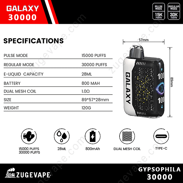 Galaxy 30000 Gypsophila 30000 Puffs Détails