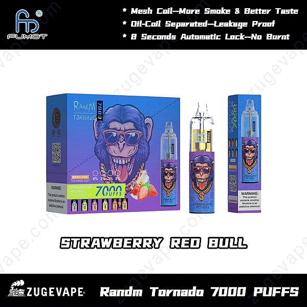 Randm Tornado 7000 Puffs Fraise-Red-Bull