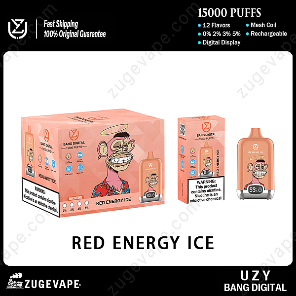 Uzy Bang Digital 15000 trekjes Rood-Energie-IJs