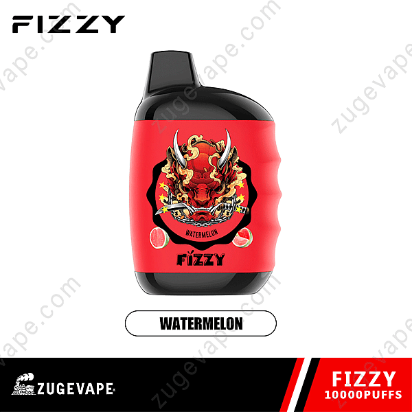 Fizzy Vape-enhet med vattenmelonsmak, med en Red Dragon-design och märkt &Quot;Fizzy 10000 Puffs.&Quot;