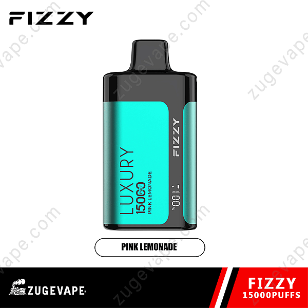 Fizzy Luxury Vape-apparaat in roze limonadesmaak met een capaciteit van 15.000 trekjes.