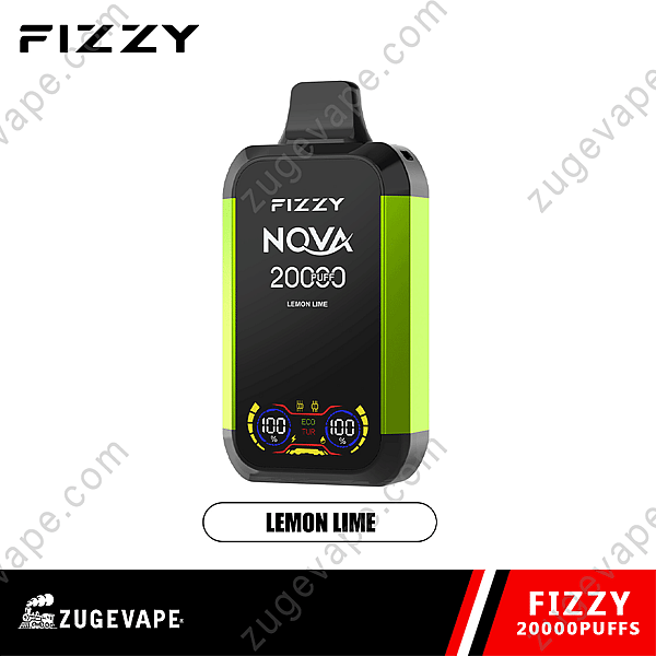 Fizzy Nqva 20000 Puffs Lemon Lime, Einweg-Vape-Gerät mit doppelter Digitalanzeige.
