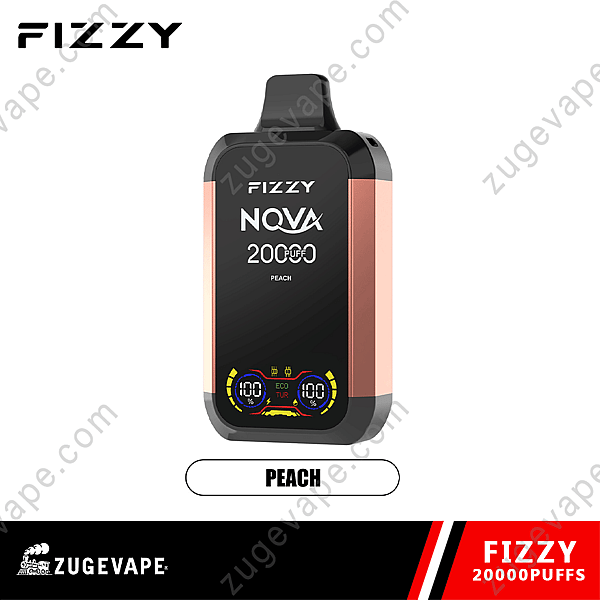 Fizzy Nova Vape-Gerät, Pfirsichgeschmack, 20.000 Züge, mit Digitalanzeige für Batterie- und Modusanzeige.