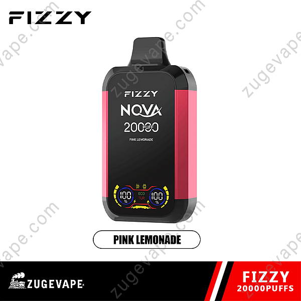 Einweg-Vape-Gerät von Fizzy Nova mit Pink-Lemonade-Geschmack, 20.000 Zügen und digitaler Anzeige.