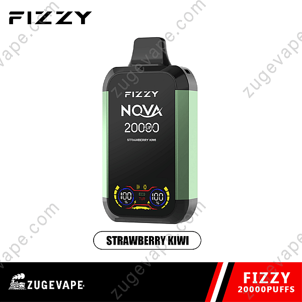 Fizzy Nova Vape-Gerät, mit der Aufschrift „Erdbeer-Kiwi“-Geschmack, Kapazität für 20.000 Züge mit digitaler Anzeige der 100%-Batterie und zwei Modusanzeigen (Eco und Turbo).