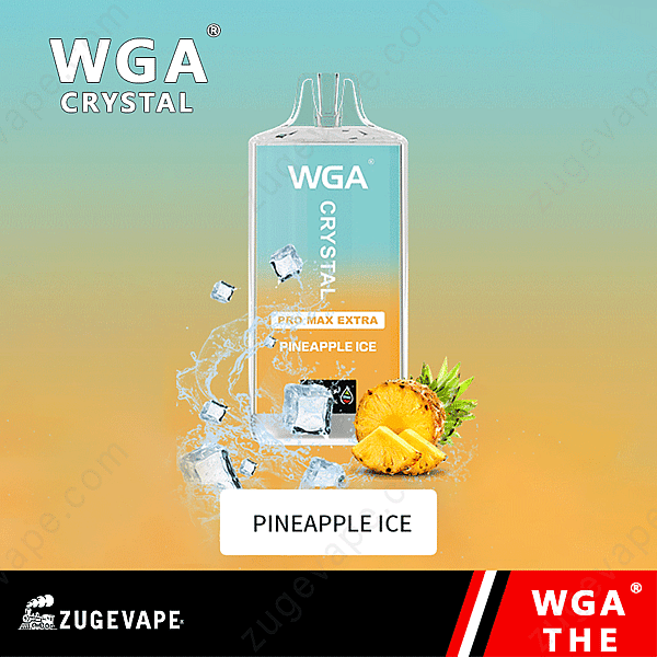 Wga Crystal Pro Max Extra Ananas Ice Vape Med Isbitar Och Ananasskivor På En Gradient Bakgrund.
