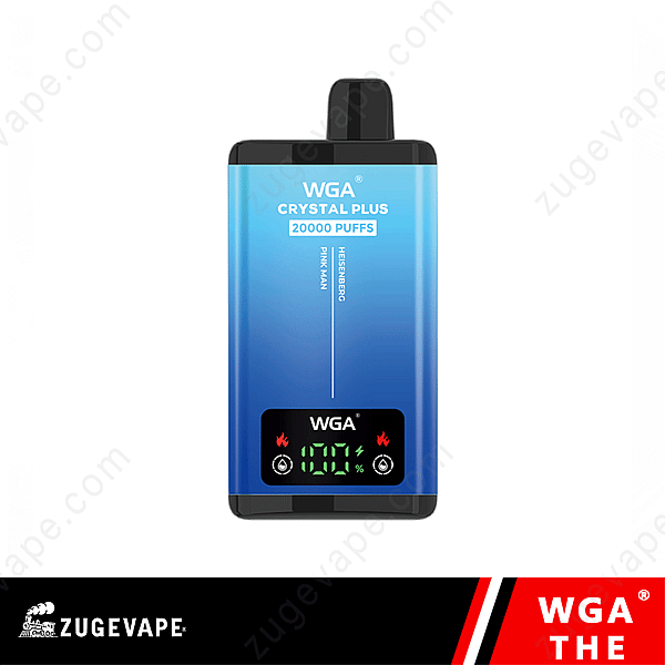 Dispositivo de vapeo Wga Crystal Plus con capacidad de 20.000 bocanadas, color azul, pantalla digital y marca "Zugevape".