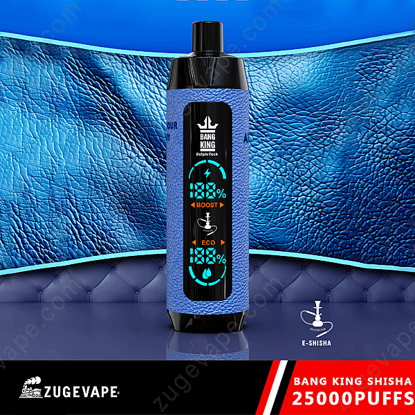 Dispositivo per svapare Blue Bang King Shisha 25000 con superficie strutturata e display da 25000 tiri.