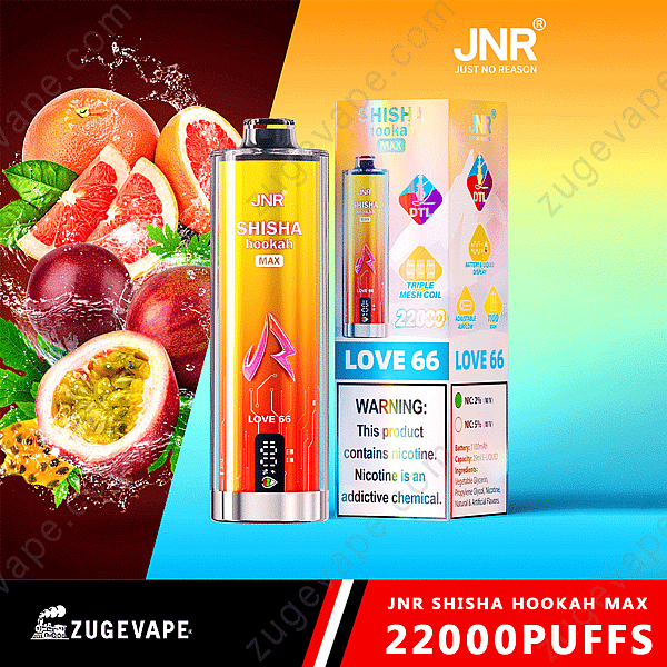 Jnr Shisha Hookah Max Vape, sapore Love 66, con frutta e confezione, 22000 boccate.