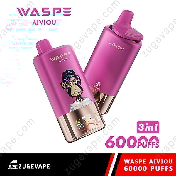 Two Pink Waspe 3 In 1 Vape Devices With A Cartoon Ape Graphic, Advertised As Offering 60,000 Puffs With A '3 In 1' Feature, Shown With Promotional Text And Branding From Zugevape.