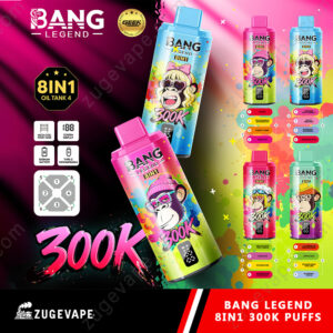 Home 4 Bright Bang Legend 8In1 300K Puff Vape Bottles With A Cartoon Monkey Mascot On Colorful Cans.