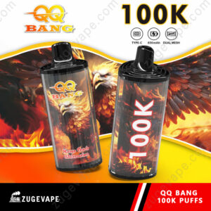 Home 24 Two Black Squeeze Bottles With Flame-Themed Designs, Labeled Qq Bang And Look, Set Against A Fiery Orange Background.